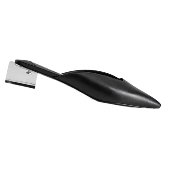 Mango Violeta black leather geometric  clear heels mules Sz 40 - Picture 4 of 16